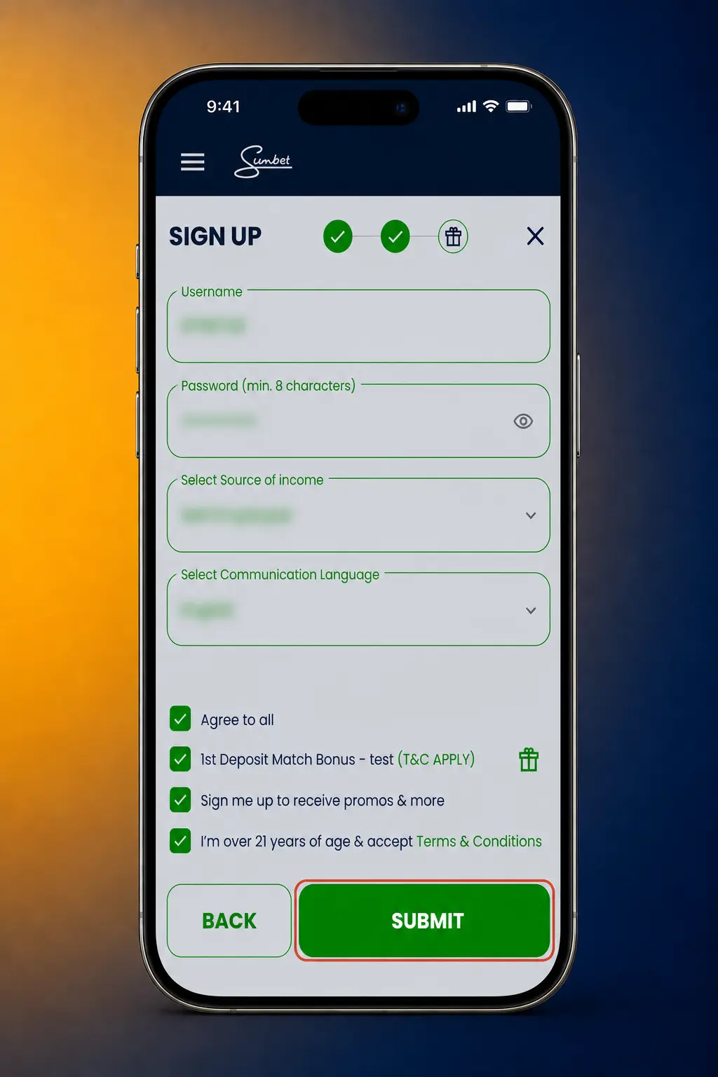 Step-by-step guide showing how to register on SunBet Botswana using mobile number, email, or the app.