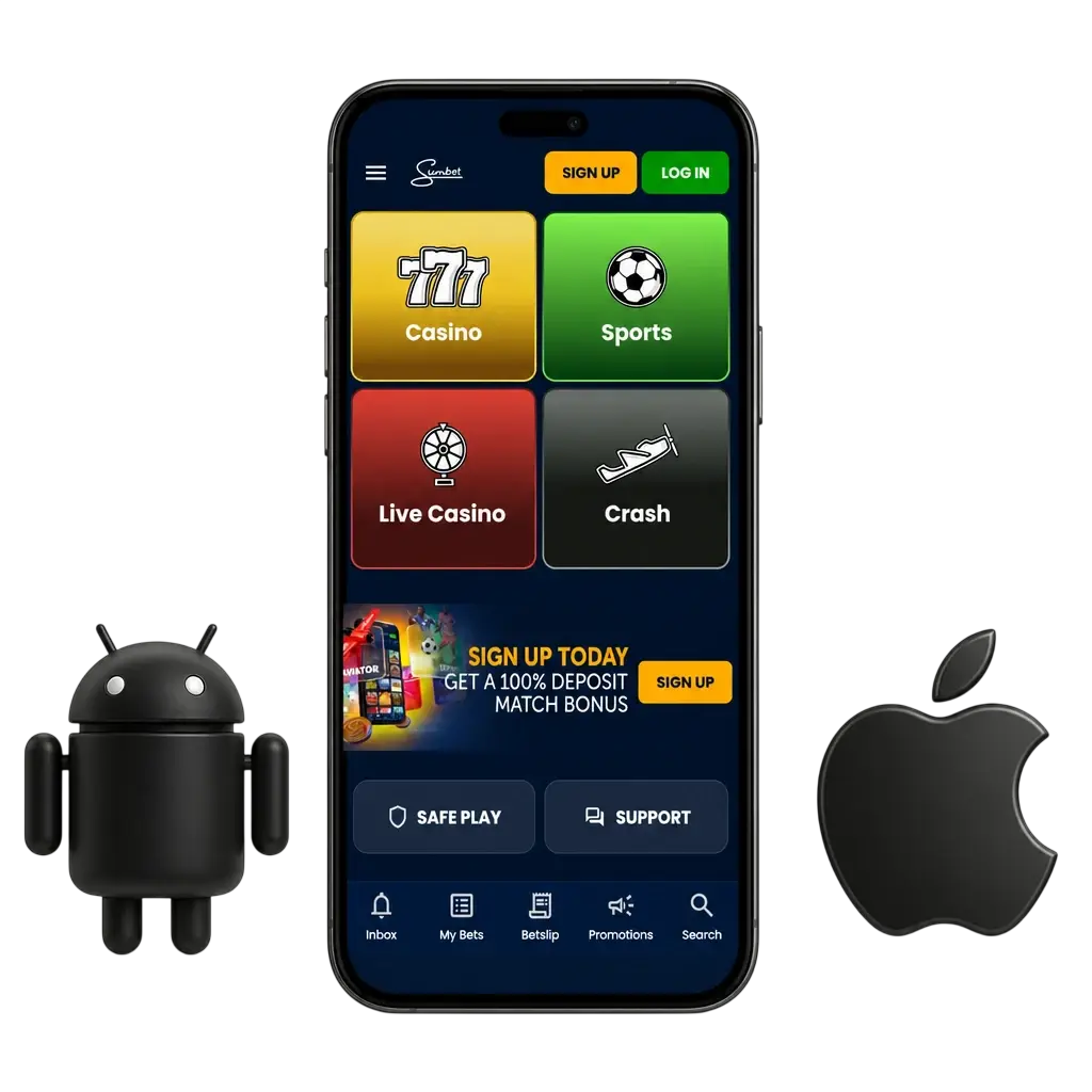 SunBet app download page for Android APK and iOS PWA, offering sports betting and casino games in Botswana